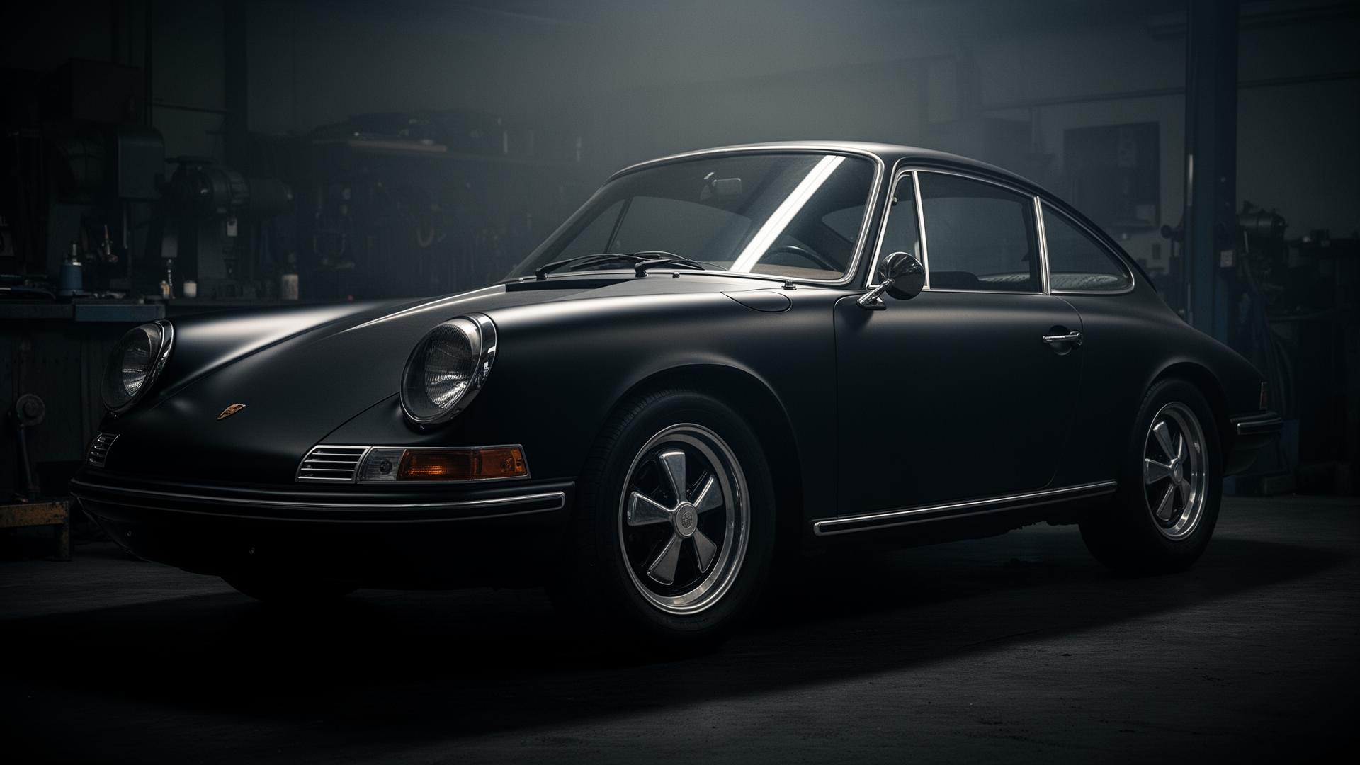 Porsche 911 in matte black, atelier hero